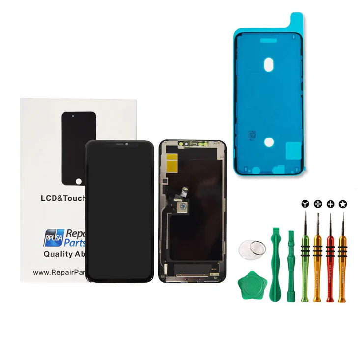 iPhone 11 Pro Max Black Premium Soft OLED Glass Screen Replacement Repair Kit + Premium Toolkit
