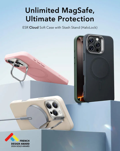 iPhone 16 Pro Max Cloud Soft Case with Stash Stand